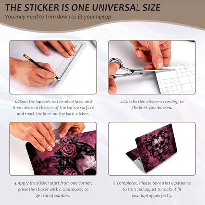 Laptop Skin 12.1-15.6 inch Removable Universal Reusable Laptop Sticker Decal,Waterproof No Residue Vinyl Cover,Scratch-Resistant Cuttable Full Wrap Sticker for Notebook, Gothic Heart Skull and Rose - color: Gothic Heart Skull And Rose