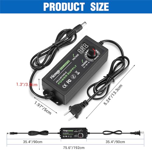 Facmogu 9V-24V 3A 72W Adjustable Power Adapter with LED Display, Multi-Voltage 100V-240V AC to DC 9V 12V 15V 16V 18V 19V 20V Universal AC/DC Variable Power Supply, Various Voltage AC to DC Converter - size: 9-24V 3A