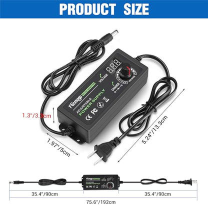Facmogu 9V-24V 3A 72W Adjustable Power Adapter with LED Display, Multi-Voltage 100V-240V AC to DC 9V 12V 15V 16V 18V 19V 20V Universal AC/DC Variable Power Supply, Various Voltage AC to DC Converter - size: 9-24V 3A