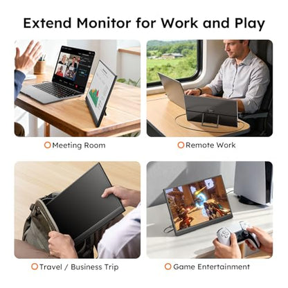 Portable Monitor for Laptop FHD 15.6" 1080P Ultra-Slim USB-C&HDMI External Second Screen for Laptop Travel Monitor Dual Speaker-Screen Extender for PC/Mac/Phone/PS4/5/Xbox/Switch-VESA*2
