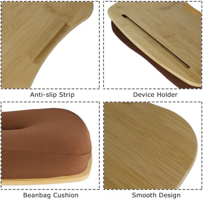 Bamboo Lap Desk for Laptop with Cushion-Fits up to 17 inch | Computer Laptop Stand with Phone Hoder, Anti-Slip Stopper - size: 18.5"x11.8"
