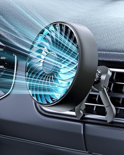 USB AC Fan for Car SUV Van Pickup Truck RV Vehicles Air Vent, Car Vent Fan to Boost Cooling Air Circulation, Colorful Lighting Car Clip On Fan 3 Speed Setting 360 Rotating Quiet Running