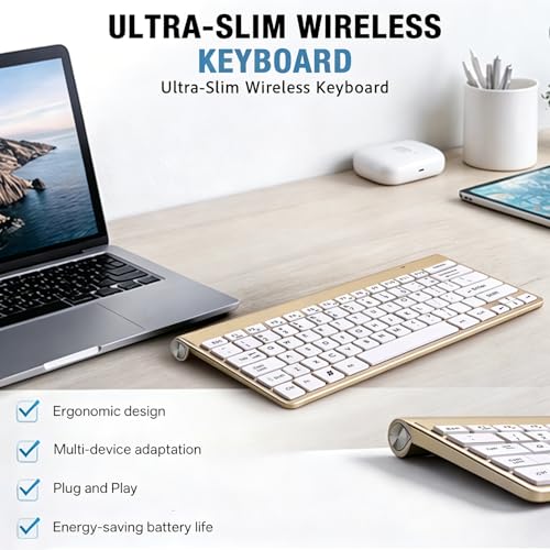Wireless Keyboard, 78 Keys 2.4G Bluetooth Thin Lightweight Silent Keyboard for Laptop/PC/Tablet/Desktop/Smart TV - color: Gold