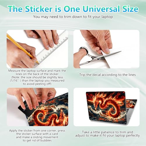 Laptop Skin Sticker Decal 12"-15.6" Universal Laptop/Notebook/Netbook Vinyl - Waterproof Scratch Resistant,Fits HP Dell Lenovo MacBook,2 Free Wrist Pads,Easy Apply & Remove,Fire Dragon Ocean - color: Fire Dragon Ocean