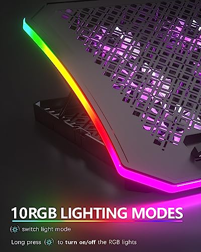 KeiBn Laptop Cooling Pad, Gaming Laptop Fan Cooling Pad with 9 Quiet Fans, RGB Laptop Cooler for 15.6-17.3 Inch, Cooling Pad for Laptop with 7 Height Stands, 2 USB Ports, Phone Stand-Purple