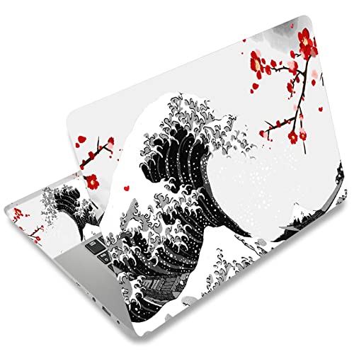 Laptop Skin Sticker Decal,12" 13" 13.3" 14" 15" 15.4" 15.6 inch Laptop Vinyl Skin Sticker Cover Art Protector Notebook PC (2 Wrist Pad Skins Included), Waterproof Removable, Black Wave of Kanagawa - color: Black Wave of Kanagawa