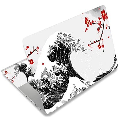 Laptop Skin Sticker Decal,12" 13" 13.3" 14" 15" 15.4" 15.6 inch Laptop Vinyl Skin Sticker Cover Art Protector Notebook PC (2 Wrist Pad Skins Included), Waterproof Removable, Black Wave of Kanagawa - color: Black Wave of Kanagawa