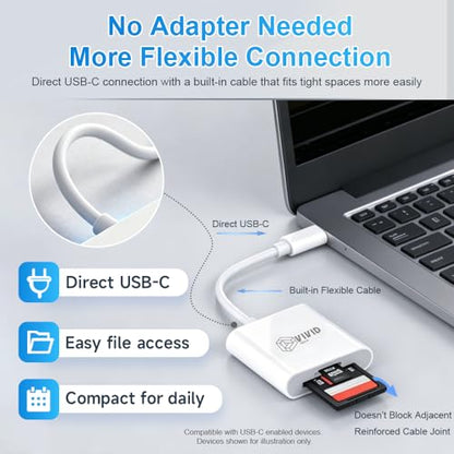 USB-C SD Card Reader, High Speed USB 3.0 Dual Slot SD/TF | High Speed Transfer, Micro SD Adapter, iPhone 17/16/15 Pro Max, iPad Pro/Air, MacBook M4/M3, GoPro, Dash Cam, Android & PC - size: 2 Slot