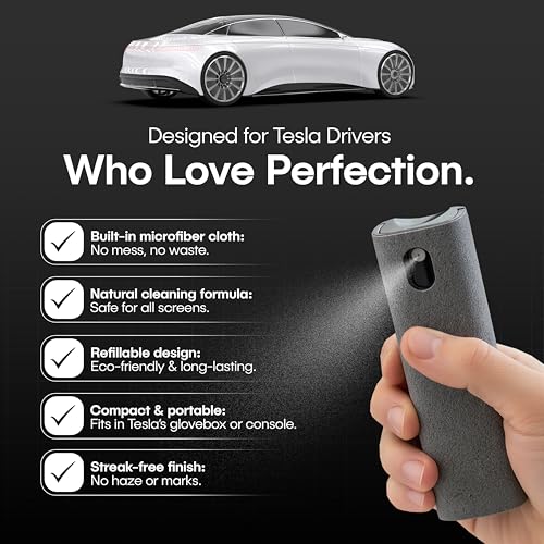 Tesla Screen Cleaner, 2-in-1 Screen Cleaning Spray with Microfiber Cloth, Tesla Accessories for Model Y, Model 3, S, X, Cybertruck