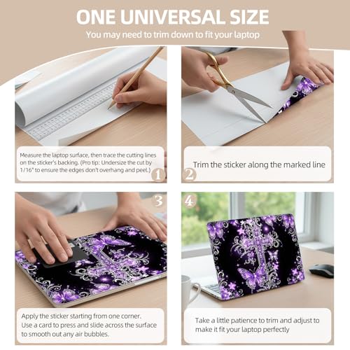 Universal Laptop Skin Sticker for 12/13/14/15.6 Inch Laptops, Reusable Vinyl Laptop Decal Cover, Waterproof Scratch Resistant Notebook Skin with 2 Wrist Pads,Purple Cross - color: Purple Cross