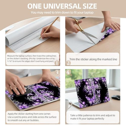 Universal Laptop Skin Sticker for 12/13/14/15.6 Inch Laptops, Reusable Vinyl Laptop Decal Cover, Waterproof Scratch Resistant Notebook Skin with 2 Wrist Pads,Purple Cross - color: Purple Cross