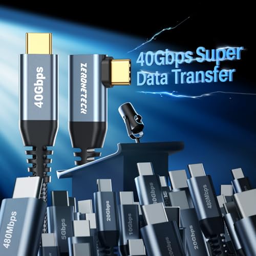 ZeroneTeck USB C Monitor Cable 8K@60Hz/4K@144Hz, 40Gbps High Speed Data Transfer, Right Angle Display Video Cable, 90 Degree USB C 3.2 Gen 2x2 240W PD for iPhone 17,MacBook,iPad,Lenovo,KYY,SSD - 3.3FT - size: 3.3FT, style: Right Angle