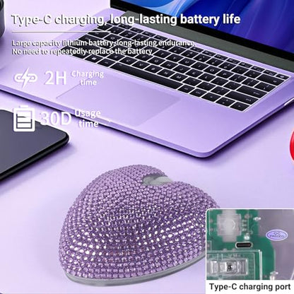 elec Space Wireless Bluetooth Mouse, Silent and Stylish Heart-Shaped Mouse for Laptop, PC - 10m Range (Purple) - color: Purple