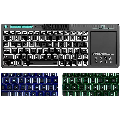 Rii (Dual Mode) RT518S Wireless and Bluetooth Multimedia Keyboard | 2-LED Color Backlit,with Multi-Touch Trackpad,Rechargable Keyboard for Android TV Box,PC,Tablets,Smart TV, HTPC, IPTV,Windows - style: dual mode Version