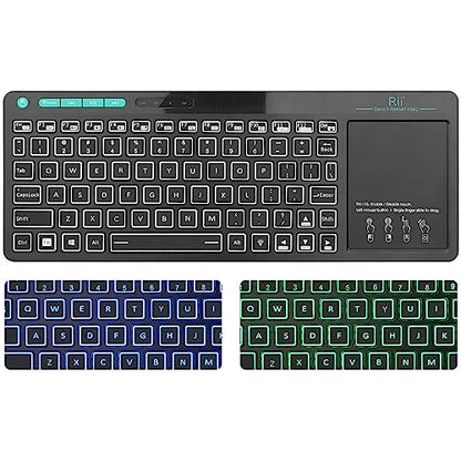 Rii (Dual Mode) RT518S Wireless and Bluetooth Multimedia Keyboard | 2-LED Color Backlit,with Multi-Touch Trackpad,Rechargable Keyboard for Android TV Box,PC,Tablets,Smart TV, HTPC, IPTV,Windows - style: dual mode Version