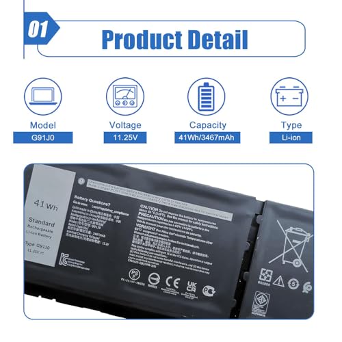 41Wh G91J0 Laptop Battery Compatible with Dell Latitude 3320 3330 3420 3520 Inspiron 3510 3511 3515 3520 3525 3530 5410 5415 5418 5420 5430 14 Plus 7420 2-in-1 Vostro 5620 5625 Series 11.25V 3467mAh - size: 8.41*3.46*0.25 inch G91J0