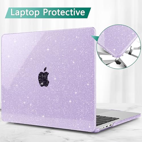May Chen Case for MacBook Air 13/13.6-inch (M5/M4/M3/M2, 2022-2026 Models A3449 A3240 A3113 A2681), Lightweight | Closes Seamlessly | Ideal for Work Hard Shell Case, Purple Glitter - color: Purple Glitter