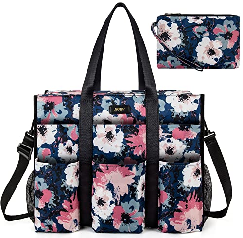 IBFUN Women - Utility Tote Bag with 24 Pockets and Laptop Compartment, Work Tote for Women - color: B9-l-flowers, size: Large