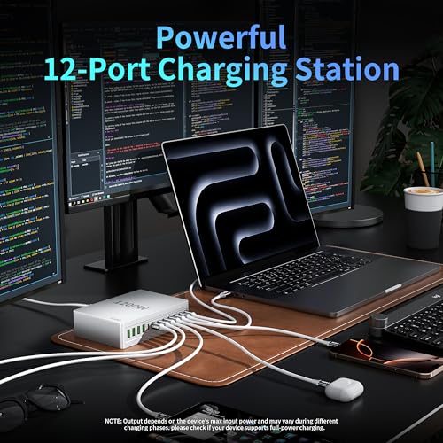 1200W USB C Charger Block.Fast MacBook Pro Charger Charging Station 12 Port 140W PD PPS AVS HUB for All iPhone 17 Pro Max/17 Air/16 SE/Samsung Galaxy 25/ MacBook Pro/Air/iPad Pro/240W Cable - color: White