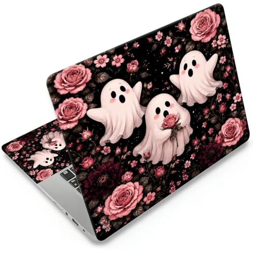Universal Laptop Skin Sticker Decal 11-15.6 Inches, Cute Pink Ghost Rose | Reusable Vinyl Sticker for 12.1 13 13.3 14 15.4 Inches Notebook PC, Scratch Resistant Waterproof, Easy to Trim & Apply - color: Cute Pink Ghost Rose