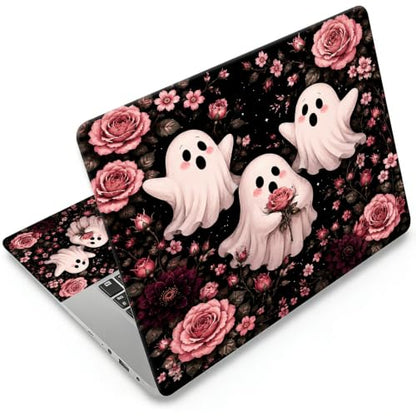 Universal Laptop Skin Sticker Decal 11-15.6 Inches, Cute Pink Ghost Rose | Reusable Vinyl Sticker for 12.1 13 13.3 14 15.4 Inches Notebook PC, Scratch Resistant Waterproof, Easy to Trim & Apply - color: Cute Pink Ghost Rose