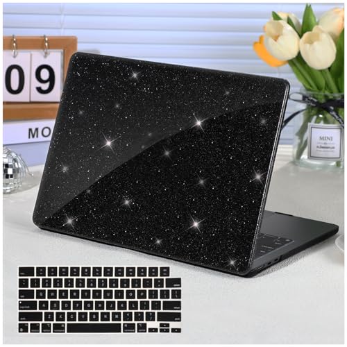 Funut Black Glitter Case for MacBook Air 13 Inch 2022 2021-2018 Release M1 A2337 A2179 A1932, MacBook Air 2021 Cover Shiny Sparkle Bling PU Leather Hard Shell Case & Keyboard Cover, Glitter Black - color: Glitter Black, size: Mac Air 13" 2018-2022(A1932/A