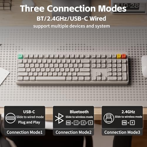 NuPhy Node100 Wireless Mechanical Keyboard, Hot Swappable Custom Bluetooth Keyboard, 109 Keys Computer Gaming Keyboards, Supports Touch Gestures, PBT Keycaps, RGB Backlit, Bluetooth/2.4GHz/USB-C - color: White, size: High-profile Red Max Switch