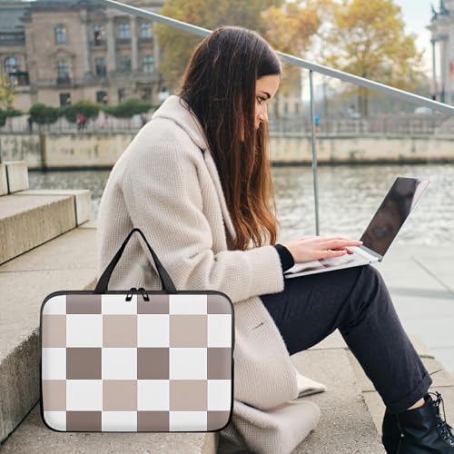 Laptop Sleeve Case Bag 15 inch, Brown Checkered Slim Carrying Case Handbag Travel Laptop Bag for 15 inch MacBook Air M3/M2/15 Pro/Surface Laptop 7/6/5/4/3/ Dell XPS 15 Plus - color: Brown Checkered, size: 15 Inch