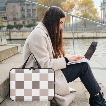 Laptop Sleeve Case Bag 15 inch, Brown Checkered Slim Carrying Case Handbag Travel Laptop Bag for 15 inch MacBook Air M3/M2/15 Pro/Surface Laptop 7/6/5/4/3/ Dell XPS 15 Plus - color: Brown Checkered, size: 15 Inch