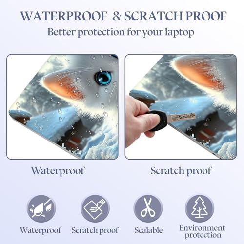 Universal Laptop Skin Sticker Decal,15.6 Inch Laptop Vinyl Cover for 13" 14" 15.6" Laptop,Scratch-Resistant Waterproof Protector Wrap,Reusable with Wrist Pads,Snowy Blue Eye Cat - color: Snowy Blue Eye Cat