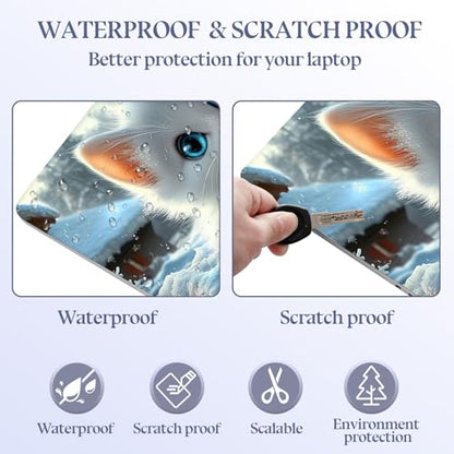 Universal Laptop Skin Sticker Decal,15.6 Inch Laptop Vinyl Cover for 13" 14" 15.6" Laptop,Scratch-Resistant Waterproof Protector Wrap,Reusable with Wrist Pads,Snowy Blue Eye Cat - color: Snowy Blue Eye Cat