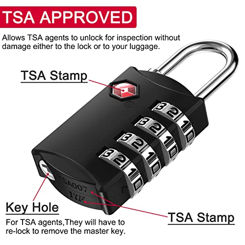 ZHEGE Luggage Lock, TSA Approved Travel Lock, 30In Flexible Cable (Black) | 4 Digit Combination Padlock for Suitcase, Backpack, Cabinet, Drawer - color: Black1-Cable, size: 4 Digit Padlock