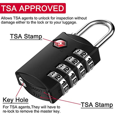 ZHEGE Luggage Lock, TSA Approved Travel Lock, 30In Flexible Cable (Black) | 4 Digit Combination Padlock for Suitcase, Backpack, Cabinet, Drawer - color: Black1-Cable, size: 4 Digit Padlock