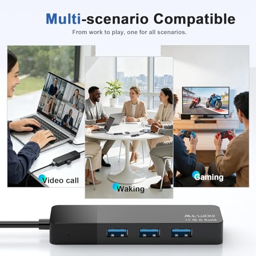 USB to Ethernet Adapter, 3xUSB 3.0 and 1000M RJ45 Network Hub for Laptop | 4-in-1 USB A Hub (Gigabit RJ45 & 3 USB-A ports) Plug & Play for Laptop/PC/MacBook/Surface/Dell XPS, Windows/Mac/Chrome OS - size: 0.95FT -4 in 1 USB A to Ethernet Adapte