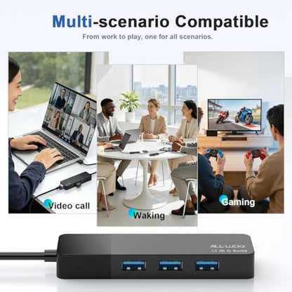 USB to Ethernet Adapter, 3xUSB 3.0 and 1000M RJ45 Network Hub for Laptop | 4-in-1 USB A Hub (Gigabit RJ45 & 3 USB-A ports) Plug & Play for Laptop/PC/MacBook/Surface/Dell XPS, Windows/Mac/Chrome OS - size: 0.95FT -4 in 1 USB A to Ethernet Adapte