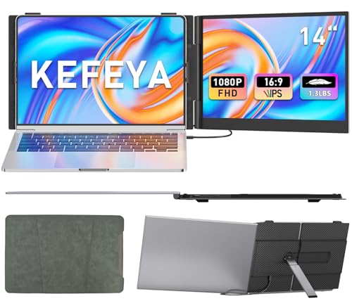 KEFEYA Laptop Screen Extender, 14" FHD 1080P Portable Monitor for Laptops, 0.19" Ultra-Thin Laptop Monitor Extender for 13-17" with USB-C/HDMI Port, Plug n Play for Windows/Mac/Android/Switch/PS5 - size: 14.2” Screen Extender