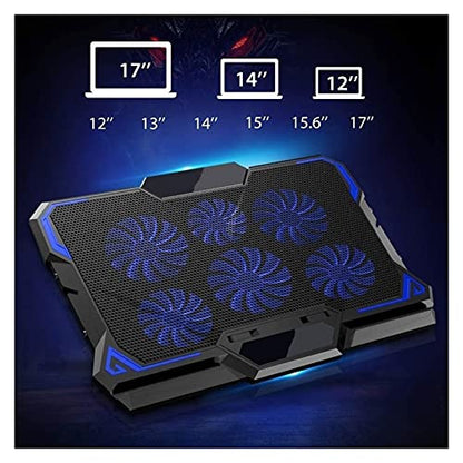 Laptop Cooling Pad 6 Fans Up to 17.3 Inch Heavy Notebook Cooler Blue LED Lights 2 USB Ports Blue-6fans