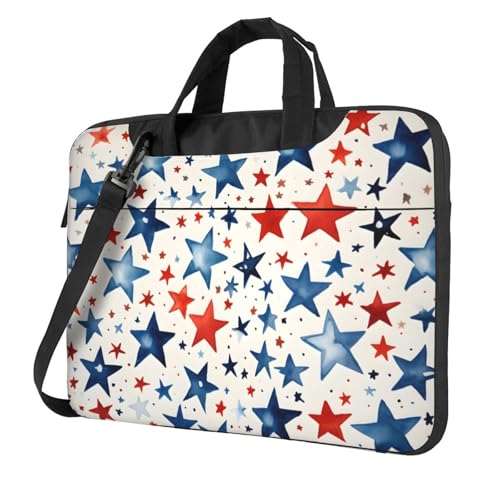 Laptop Bag for Women Men Portable Computer Carrying Case with Handle Strap Waterproof Shoulder Messenger Bag - color: Blue Red Stars Flag, size: 14 Inch