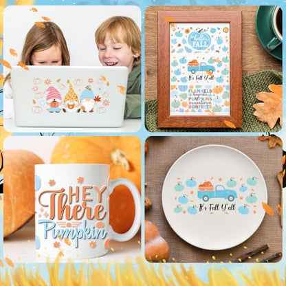 Rngmsi Fall UV DTF Stickers - 10 Sheets Blue Autumn UV DTF Cup Wraps for 16 oz Glass, Gnome Pumpkin Car Maple Leaf Rub on Transfer Stickers, Waterproof Uvdtf Decals for Water Bottle, DIY Fall Crafts - style: Fall Maple Leaf