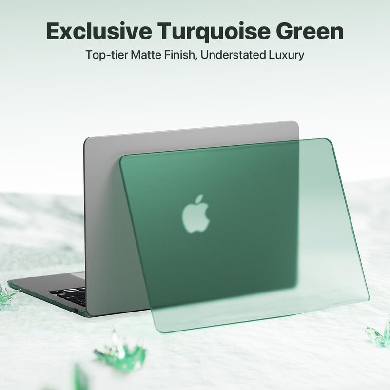 Soonjet for MacBook Air 13 inch Case M5 M4 M3 M2 2026-2022 Laptop Cover | Green Clear, Matte Finish, Protective Hard Shell, Laptop Cover, Ultra Thin & Light, Anti Crack & Fingerprint & Scratch - color: Turquoise Green