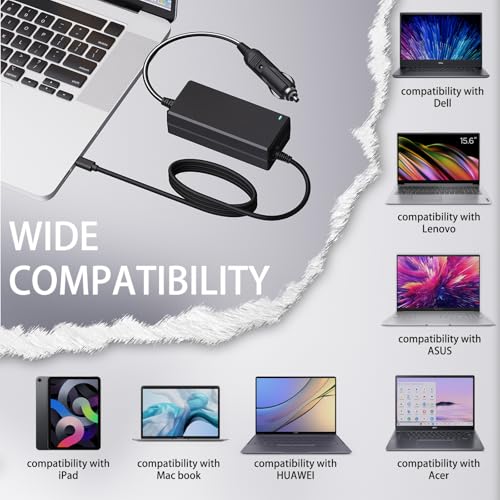 90W USB-C Laptop Car Charger | Fit for MacBook Pro/Air, Dell XPS/Latitude, HP, Lenovo, ASUS, Acer, Chromebook, Surface More Type-C Laptop Devices