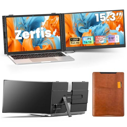 15.3" Laptop Screen Extender, Ultra-Thin 1200P Portable Monitor | 1.76lbs Lightweight, Dual Screen Extender Plug & Play, For 14"-17.3" Laptops, Works with Windows/Mac/Android/Chrome - size: 15.3" Monitor