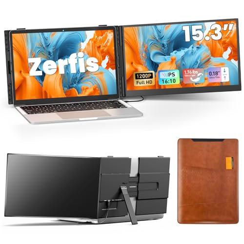 15.3" Laptop Screen Extender, Ultra-Thin 1200P Portable Monitor | 1.76lbs Lightweight, Dual Screen Extender Plug & Play, For 14"-17.3" Laptops, Works with Windows/Mac/Android/Chrome - size: 15.3" Monitor