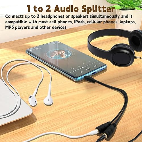 2-Pack Gold Plated 3.5mm Stereo Jack Splitter Cable Adapter Connectors ,3.5mm Male To 2 X Female - for Connecting External Speakers or Use Both Output for Speakers For Ipod, Mp3 Player
