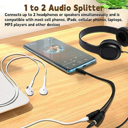 2-Pack Gold Plated 3.5mm Stereo Jack Splitter Cable Adapter Connectors ,3.5mm Male To 2 X Female - for Connecting External Speakers or Use Both Output for Speakers For Ipod, Mp3 Player