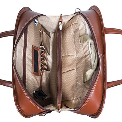 McKlein LAKEWOOD, 15" Leather Detachable -Wheeled Ladies' Laptop/Computer & Tablet Business Briefcase Bag/Women's Rolling Overnight Travel Bag, Removable trolley case - color: Brown, style: Lakewood