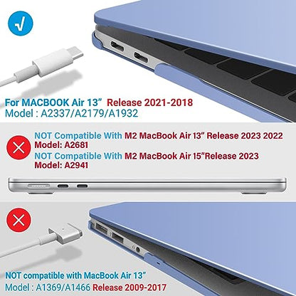 IBENZER Compatible with New MacBook Air 13 inch Case 2022 2021 2020 M1 A2337 A2179 A1932, Plastic Hard Shell Case with Keyboard Cover for Mac Retina Display with Touch ID, Serenity Blue, MMA-T13SRL+1 - color: Serenity Blue