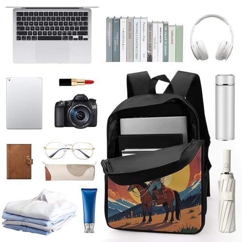 West Cowboy Business Laptop Backpack for Women Men 17 Inch Carry on Backpack Waterproof Black Bookbag Fashion Lightweight Backpacks for Travel Hiking Camping Casual Daypack Backpacks