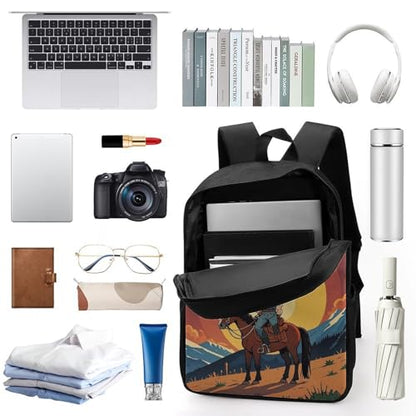 West Cowboy Business Laptop Backpack for Women Men 17 Inch Carry on Backpack Waterproof Black Bookbag Fashion Lightweight Backpacks for Travel Hiking Camping Casual Daypack Backpacks
