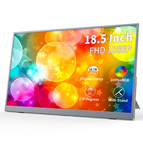 Portable Monitor 18.5 inch,300cd/m² 100% sRGB, 1080P FHD IPS Portable Big Screen with Stand,HDMI & Type-C Ports External Display for Laptop Mini PC Mac Xbox Switch PS5 Phone - size: 18.5"